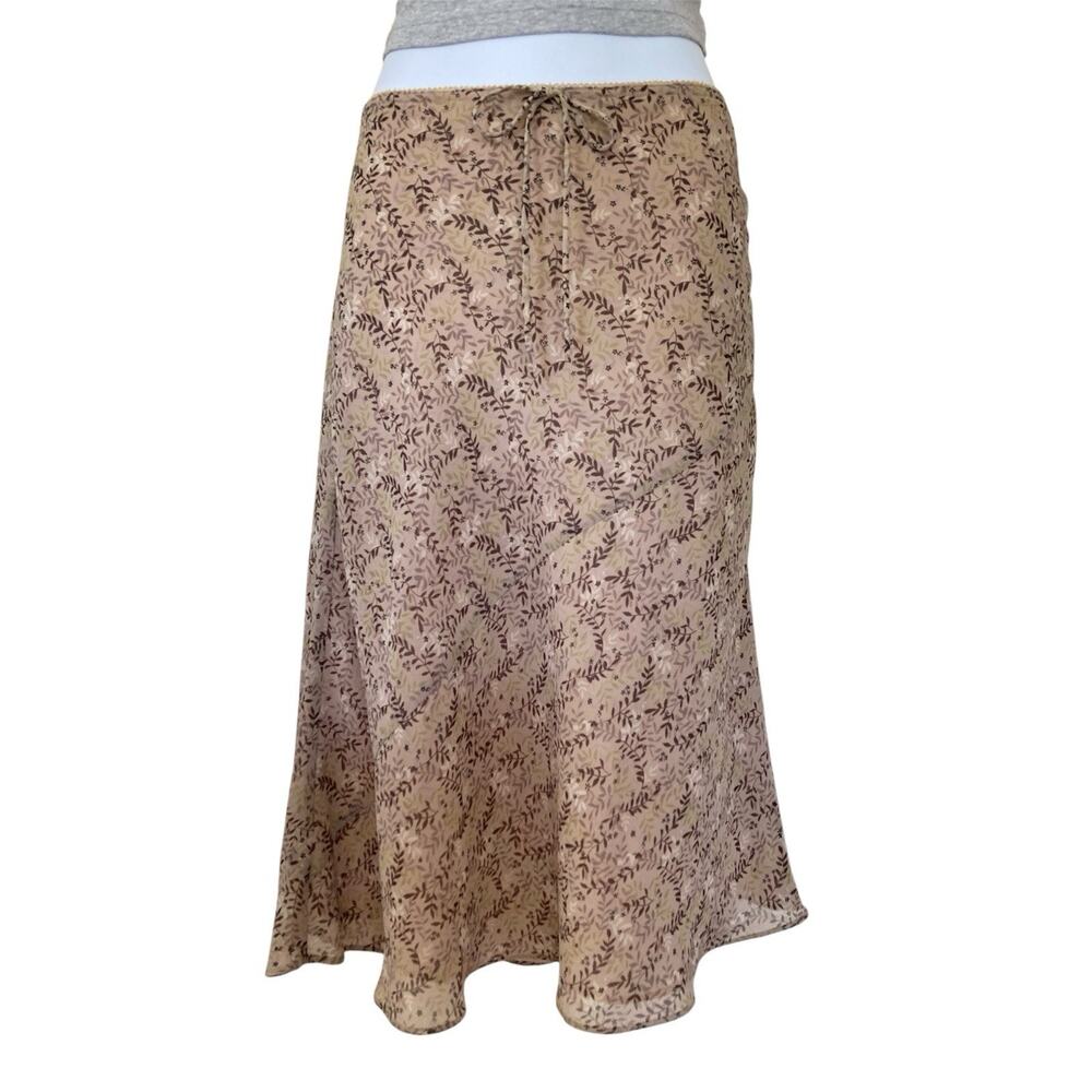 Vintage 90s Y2k Old Navy Brown Floral Whimsy Goth Fairy Boho Midi Skirt Size 6/8